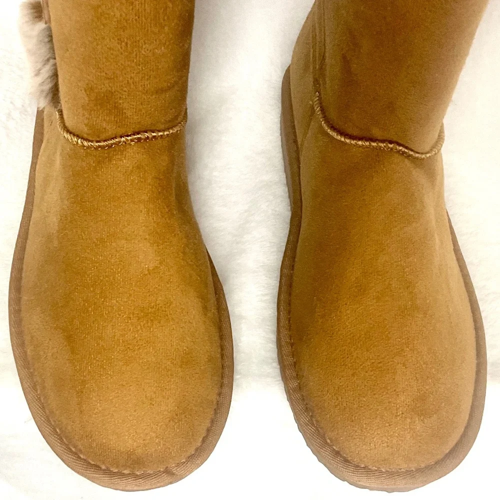 HStylish Brown Slip On Calf High Fur-Lined Waterproof Winter Snow Boot Sz 9 - Picture 5 of 16